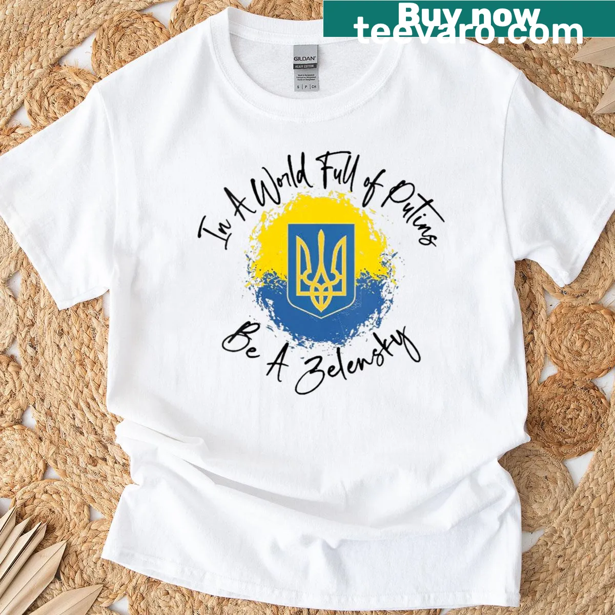 Support Ukraine V-neck T-shirt with a motivational quote — on a men's t-shirt