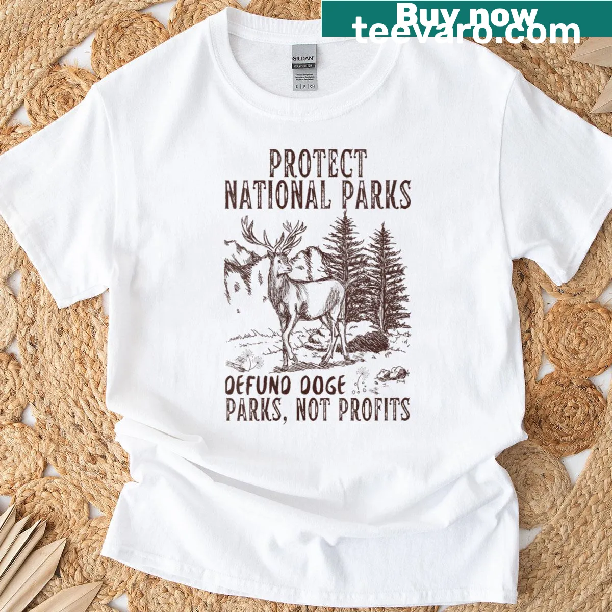 V-neck t-shirt with text promoting national parks and conservation — on a men's t-shirt