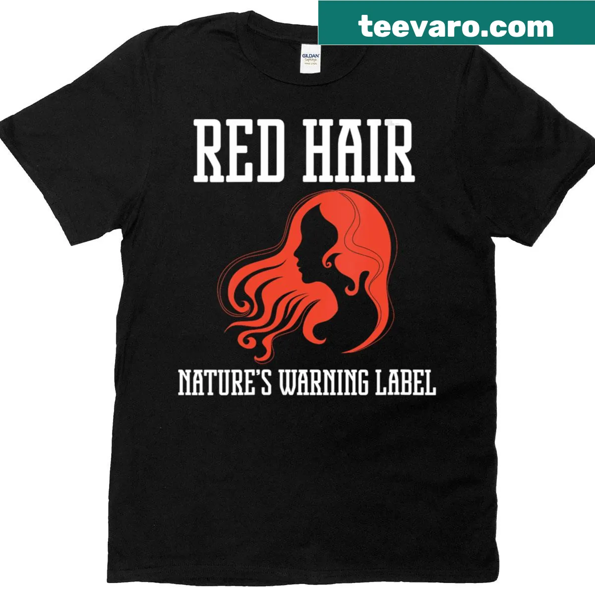 V-neck T-shirt with humorous illustration about red hair — on a men's t-shirt