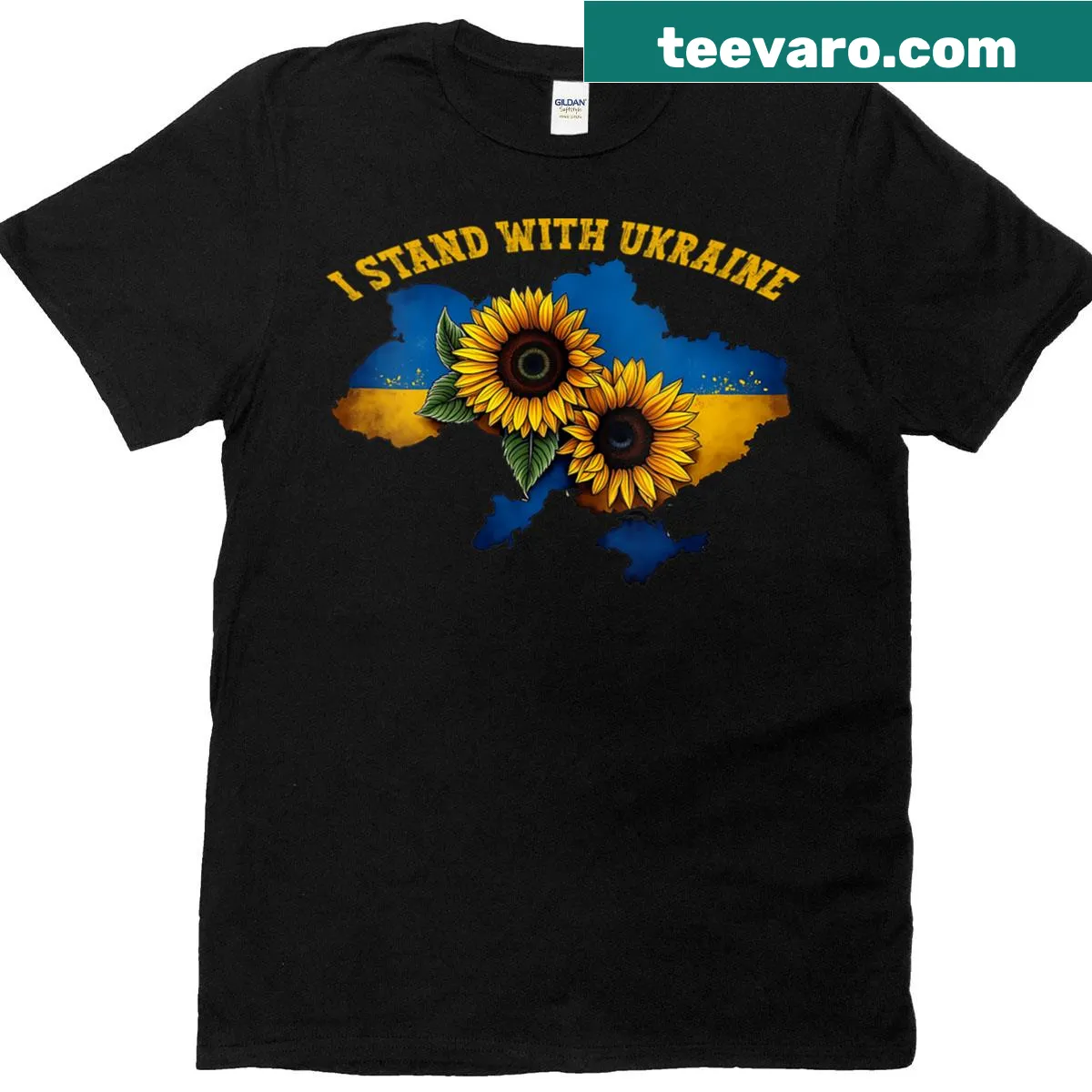 Support Ukraine V-neck T-shirt with sunflower and flag — on a men's t-shirt