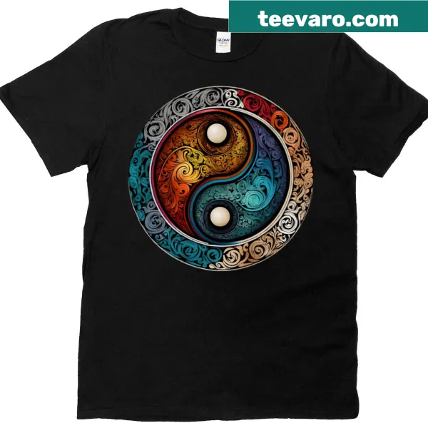 Minimalist Yin Yang design on a T-shirt.