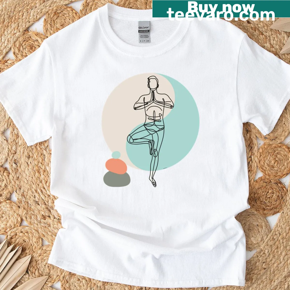 Illustrated Yoga Man in Tree Pose on a T-shirt. — on a men's t-shirt