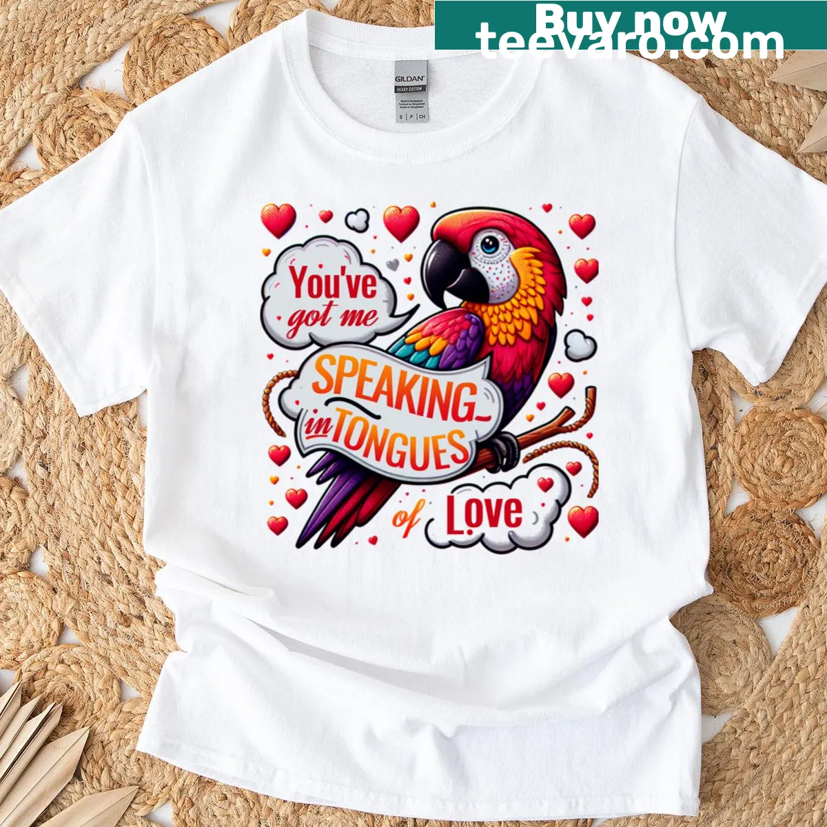 Text t-shirt with the phrase 'You've Got Me Speaking In Tongues Of Love' — on a men's t-shirt