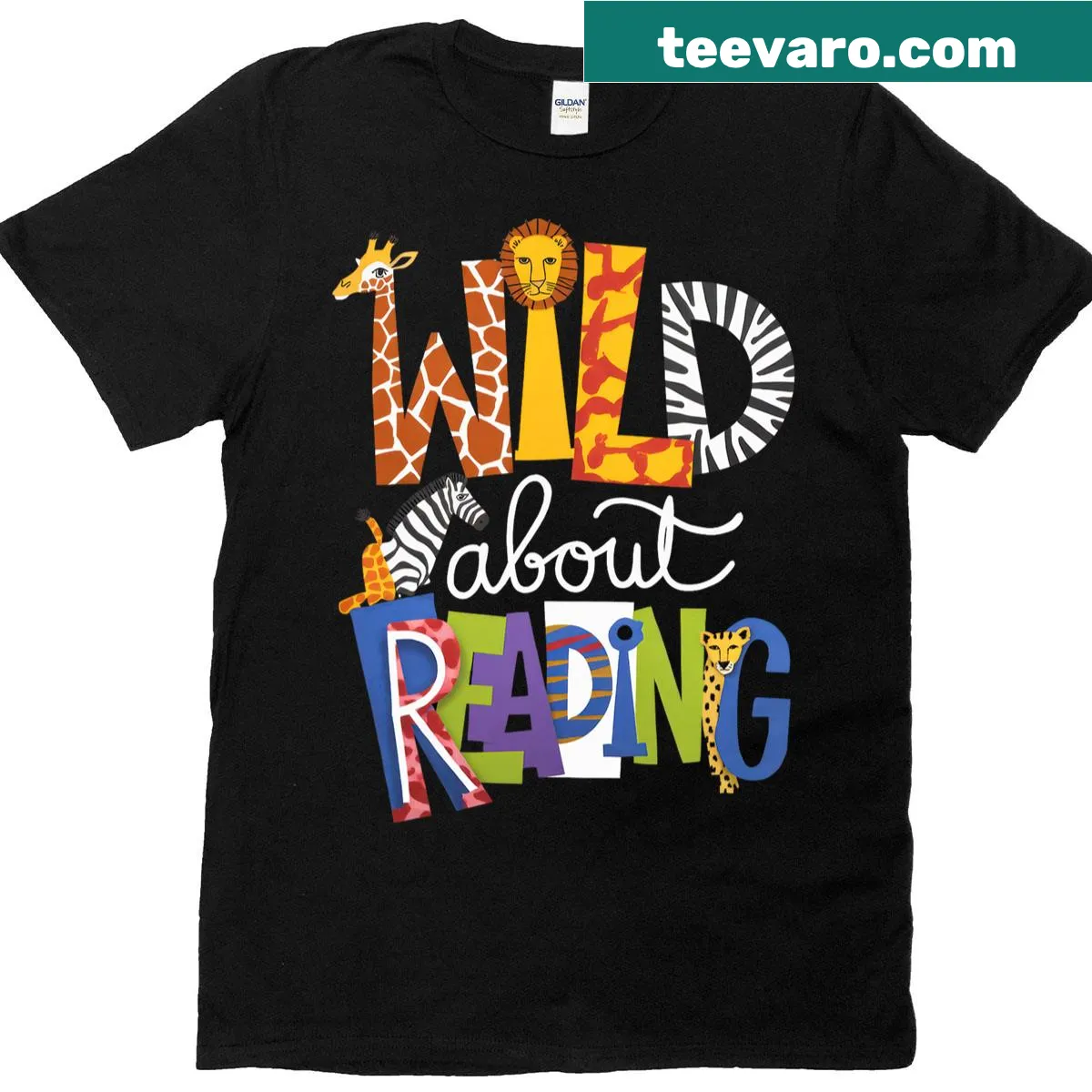Whimsical zoo animals and books illustration on a T-shirt. — on a men's t-shirt
