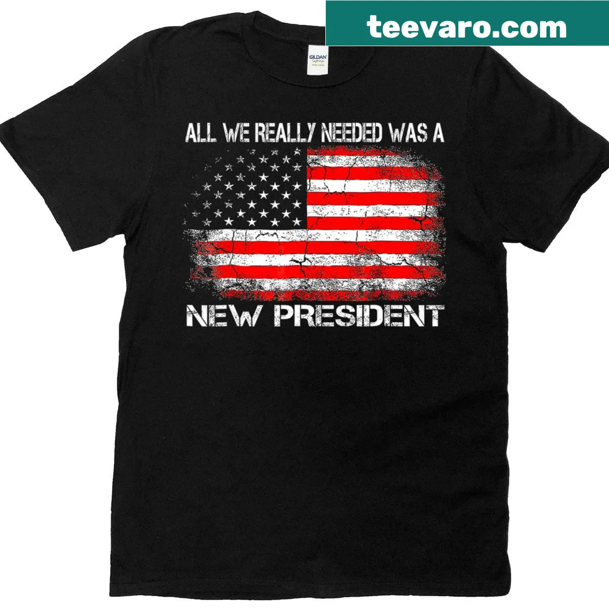 Patriotic t-shirt with American flag and political message — on a men's t-shirt