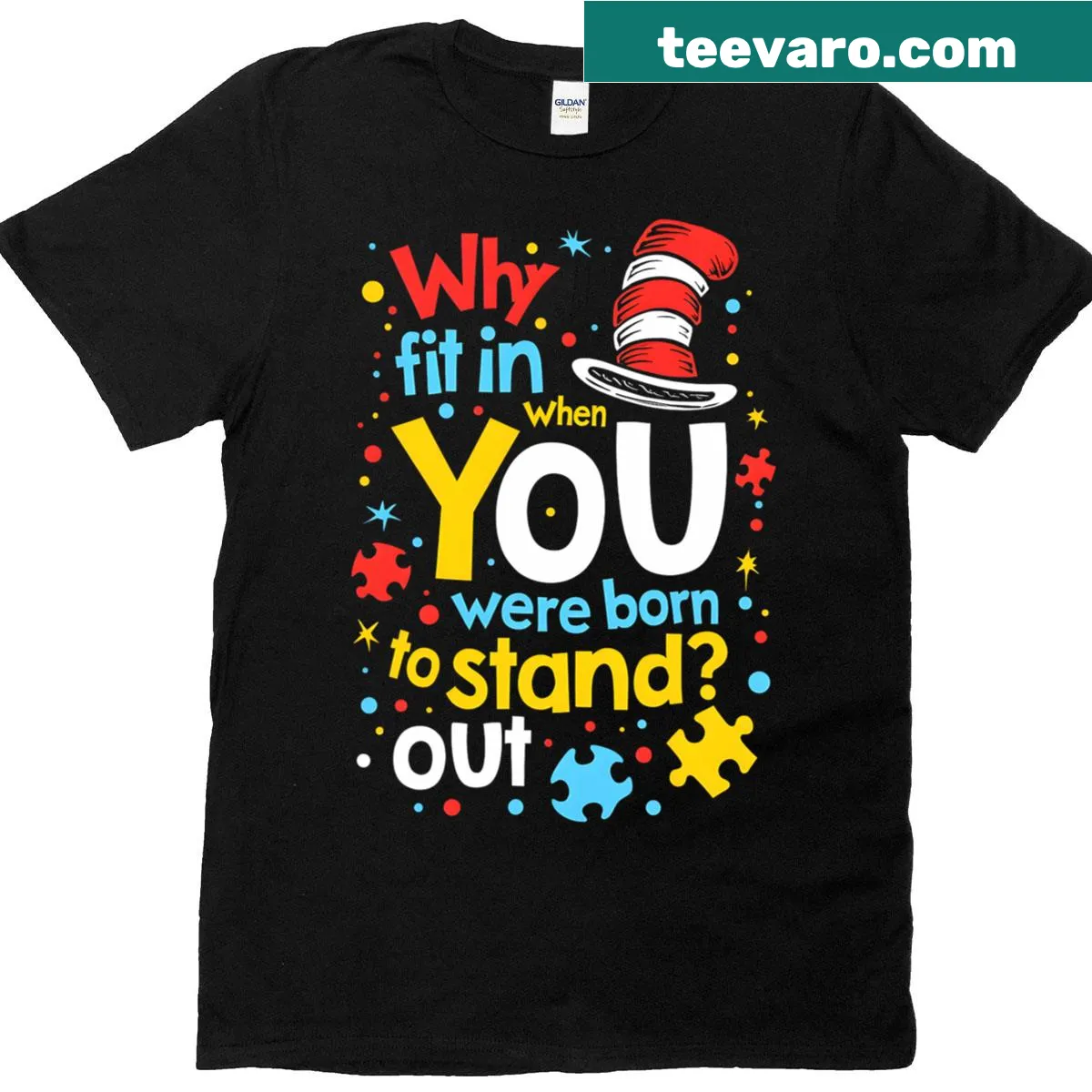 Funny Autism Awareness t-shirt with Cat in the Hat theme — on a men's t-shirt