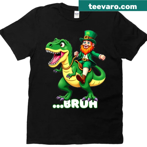 Funny T-shirt featuring a T-Rex leprechaun for St Patrick's Day