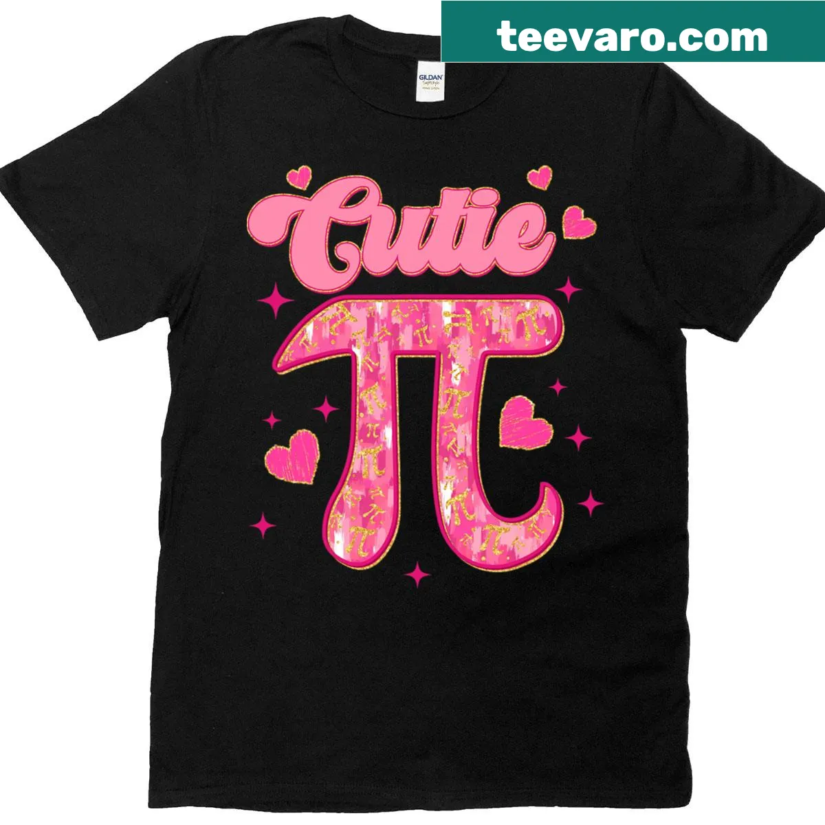 Cutie Pi graphic with the mathematical symbol and text for Pi Day — on a men's t-shirt