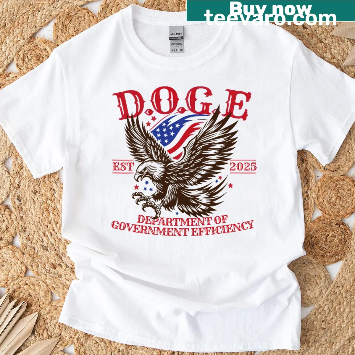 Patriotic eagle and Doge meme graphic on a men's t-shirt — on a men's t-shirt