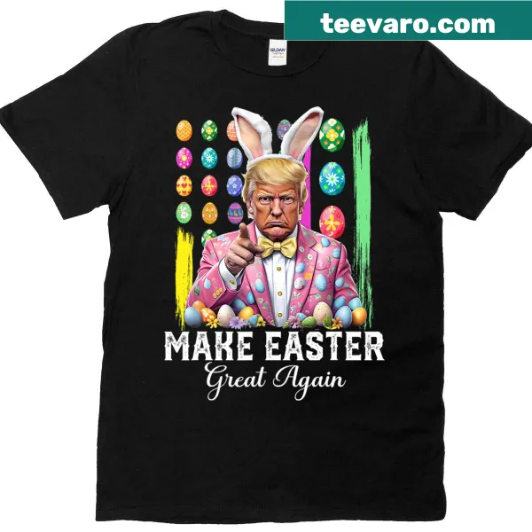 Humorous Easter bunny design with playful text.