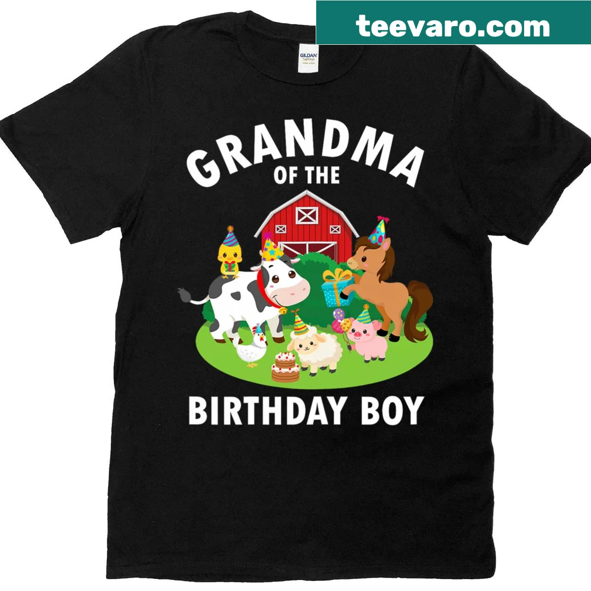 Grandma of the birthday boy shirt with cute farm animals design — on a men's t-shirt