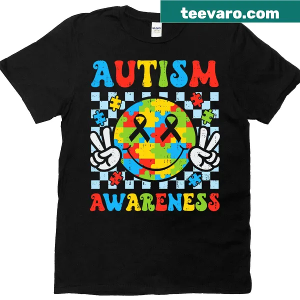 Hippie smiley face graphic promoting autism awareness.