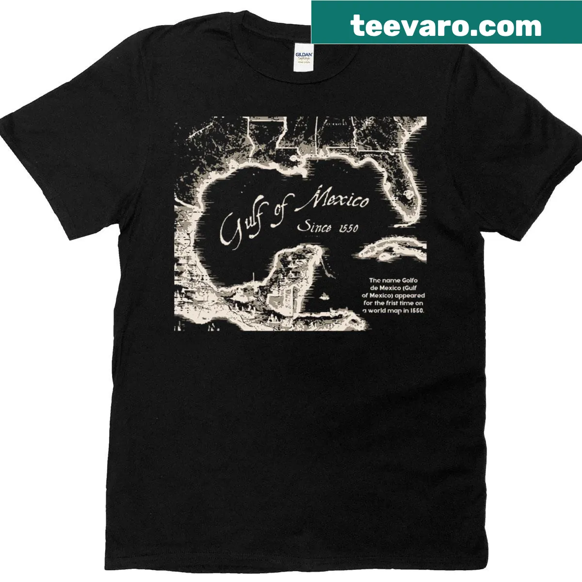 Vintage map of Gulf of Mexico from 1550 for kids — on a men's t-shirt