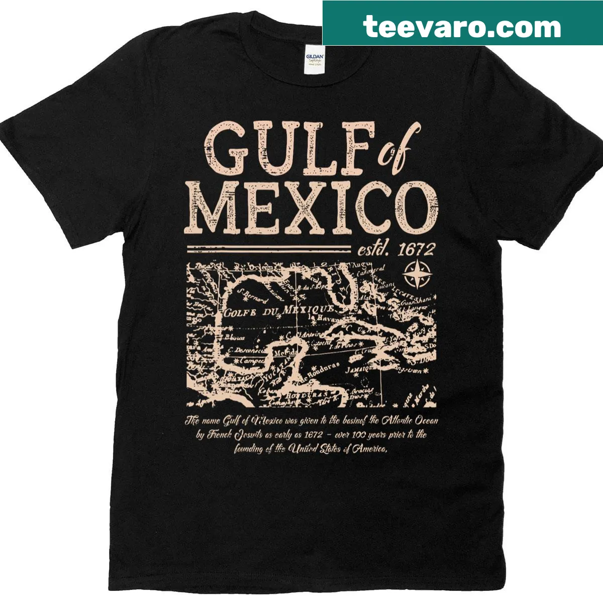Retro map of Gulf of Mexico from 1672 for kids — on a men's t-shirt