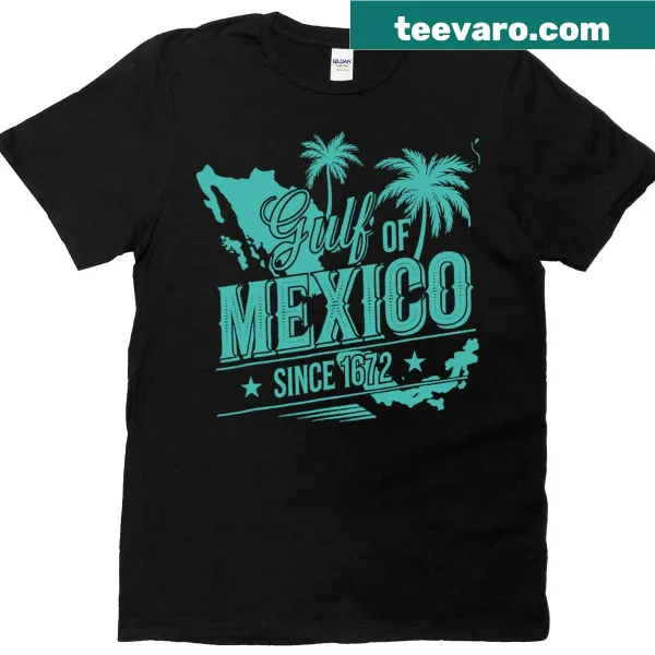 Retro Gulf of Mexico 1672 coast map printed on a t-shirt.