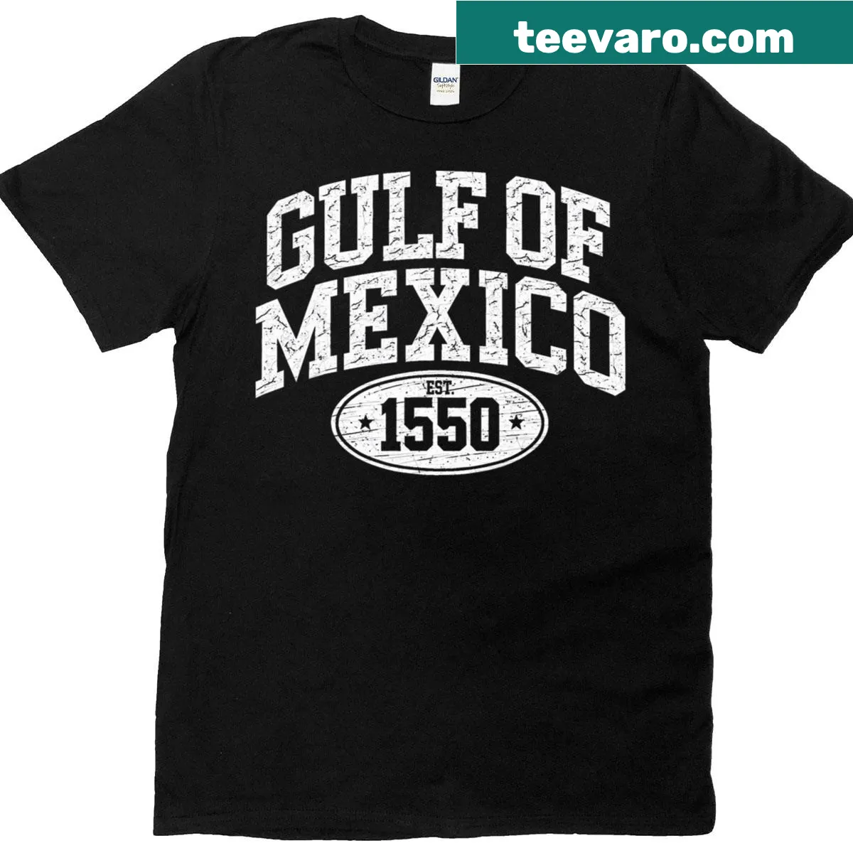 Gulf of Mexico T-shirt with the year 'Est 1550' printed — on a men's t-shirt