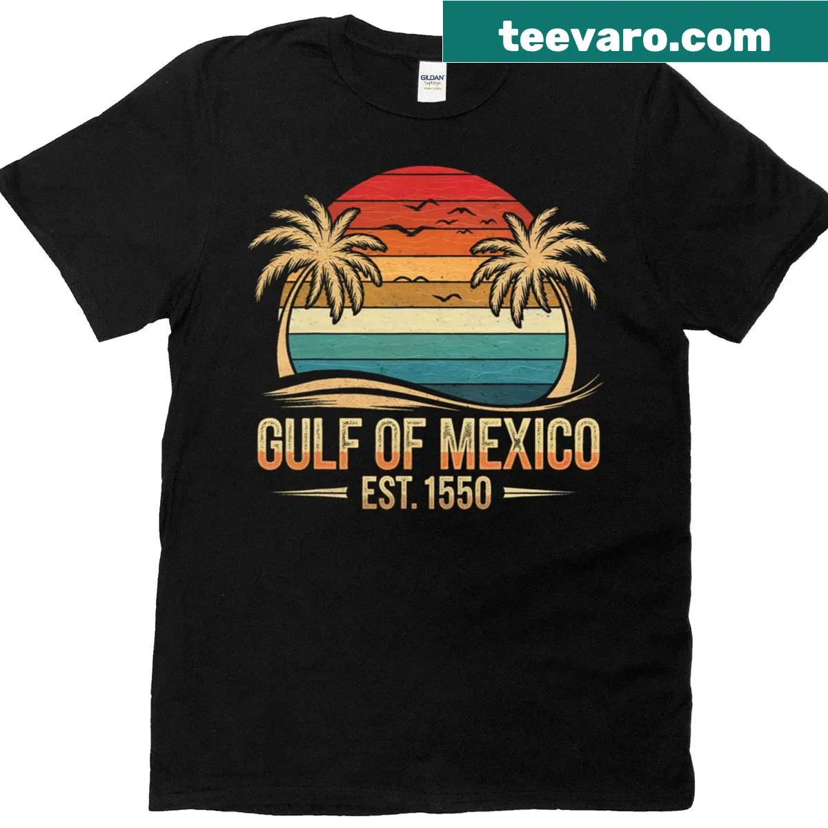 Retro graphic text Est 1550 for the Gulf of Mexico — on a men's t-shirt