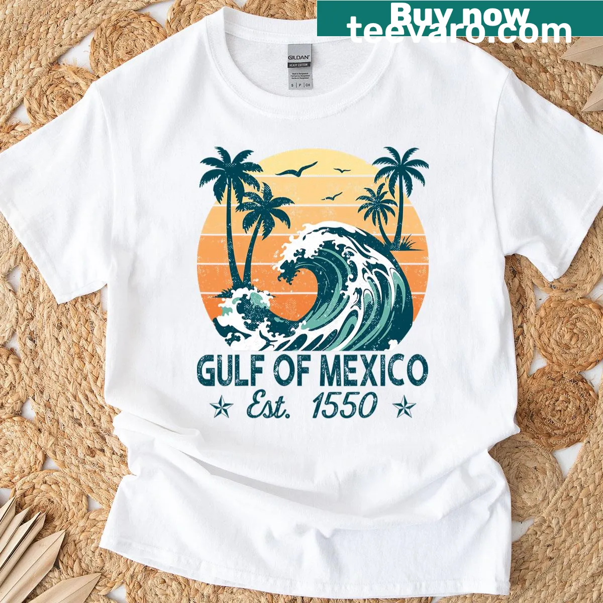 Retro beach design for Gulf of Mexico Forever — on a men's t-shirt