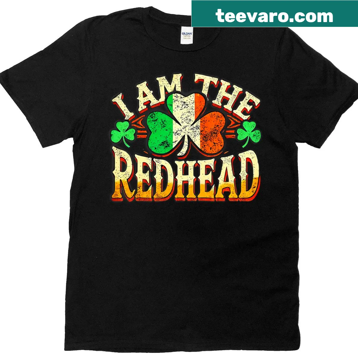 Funny St. Patrick's Day t-shirt with redhead text and clover design — on a men's t-shirt