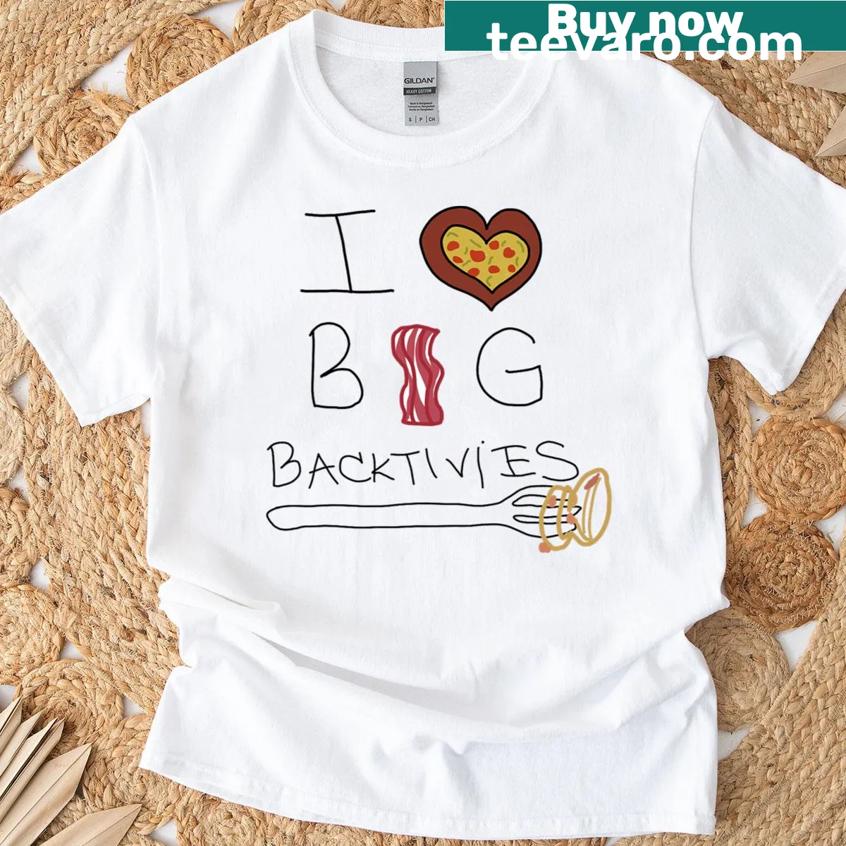 Funny doodle t-shirt featuring 'I Love Big Backtivities' text — on a men's t-shirt