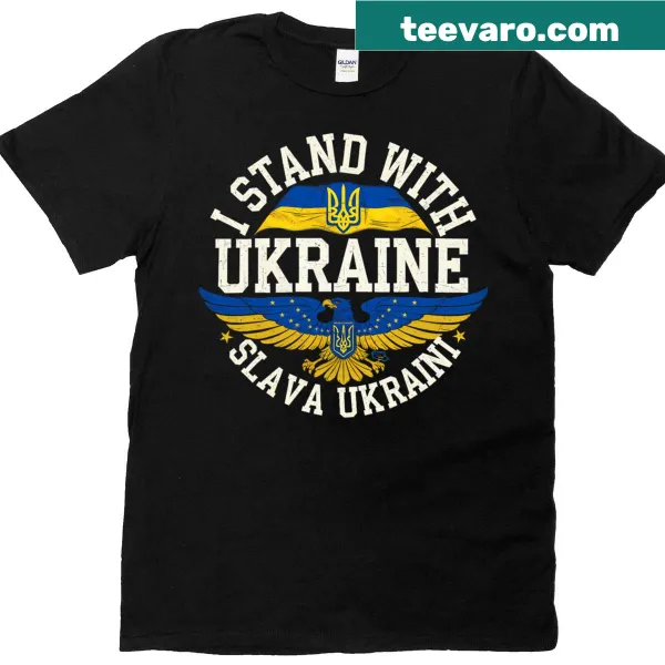 Support t-shirt with 'Slava Ukraini Glory To Ukraine' text for solidarity