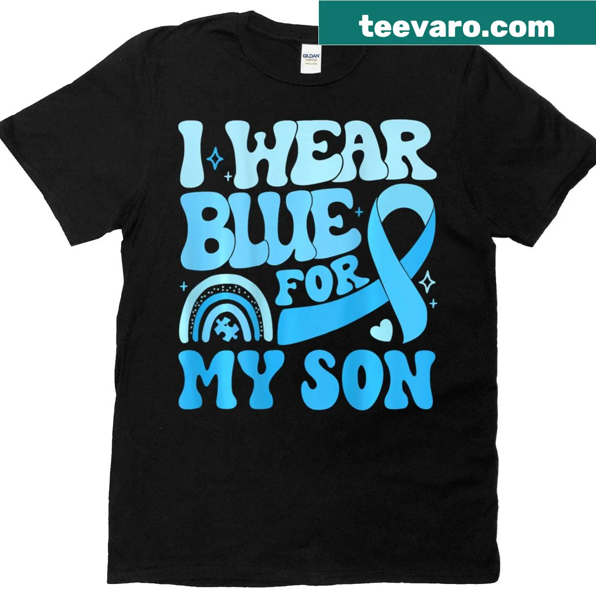 Autism awareness T-shirt with blue design — on a men's t-shirt