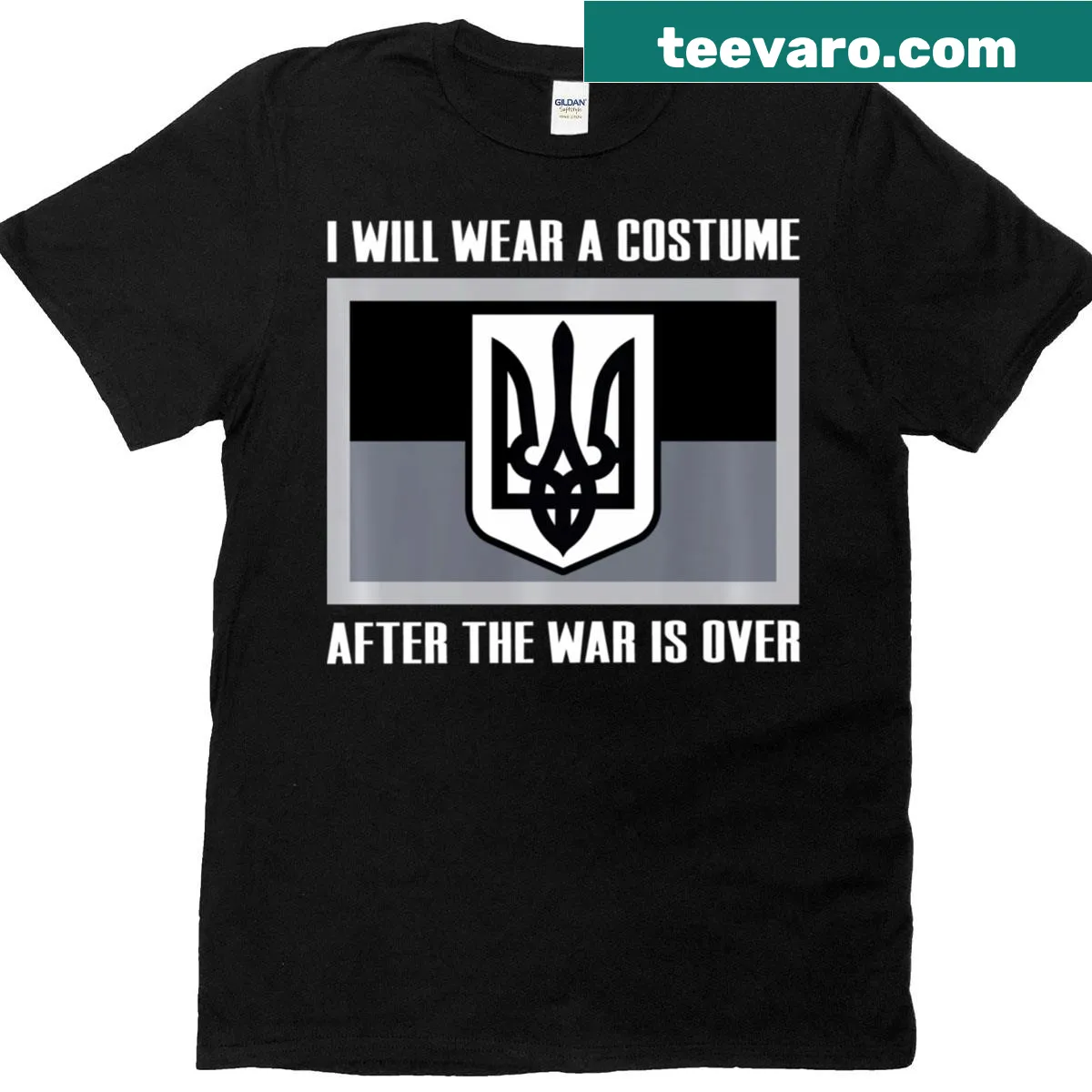 Funny T-shirt featuring the phrase 'I Will Wear A Costume After The War Is Over' — on a men's t-shirt