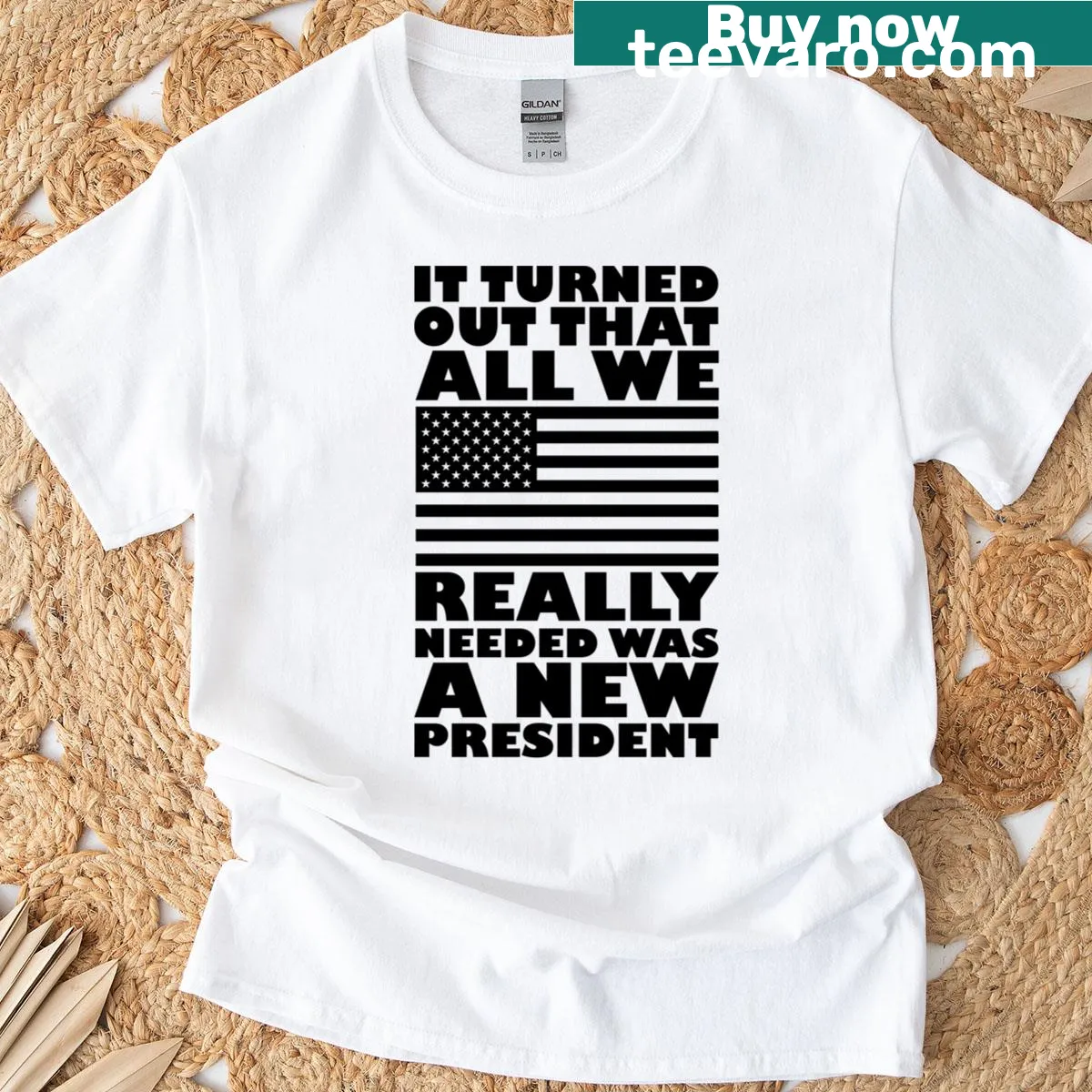 Political humor graphic on t-shirt about needing a new president — on a men's t-shirt