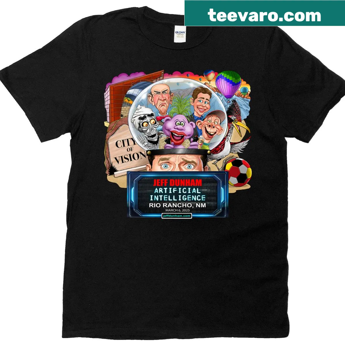 T-shirt celebrating Jeff Dunham's Rio Rancho NM show in 2025 — on a men's t-shirt