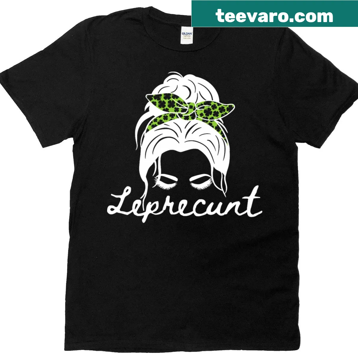 Sarcastic St. Patrick's Day t-shirt with messy bun and witty text — on a men's t-shirt