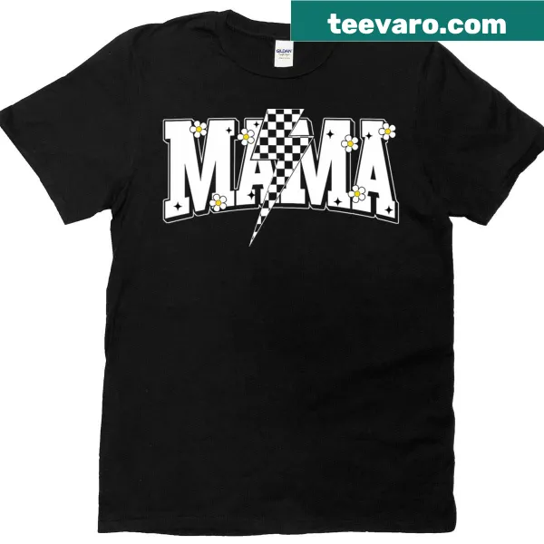 Mother's Day t-shirt with Mama and lightning bolt in checkered design