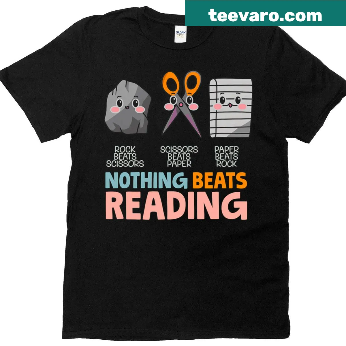 Funny T-shirt featuring the slogan 'Nothing Beats Reading Rock Paper Scissors' — on a men's t-shirt
