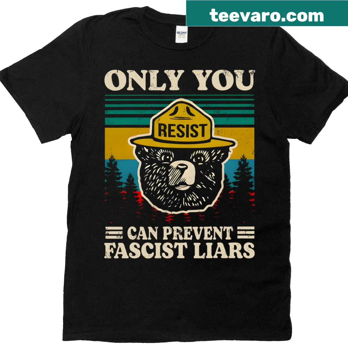 Vintage Smokey Bear T-shirt with anti-fascism message — on a men's t-shirt