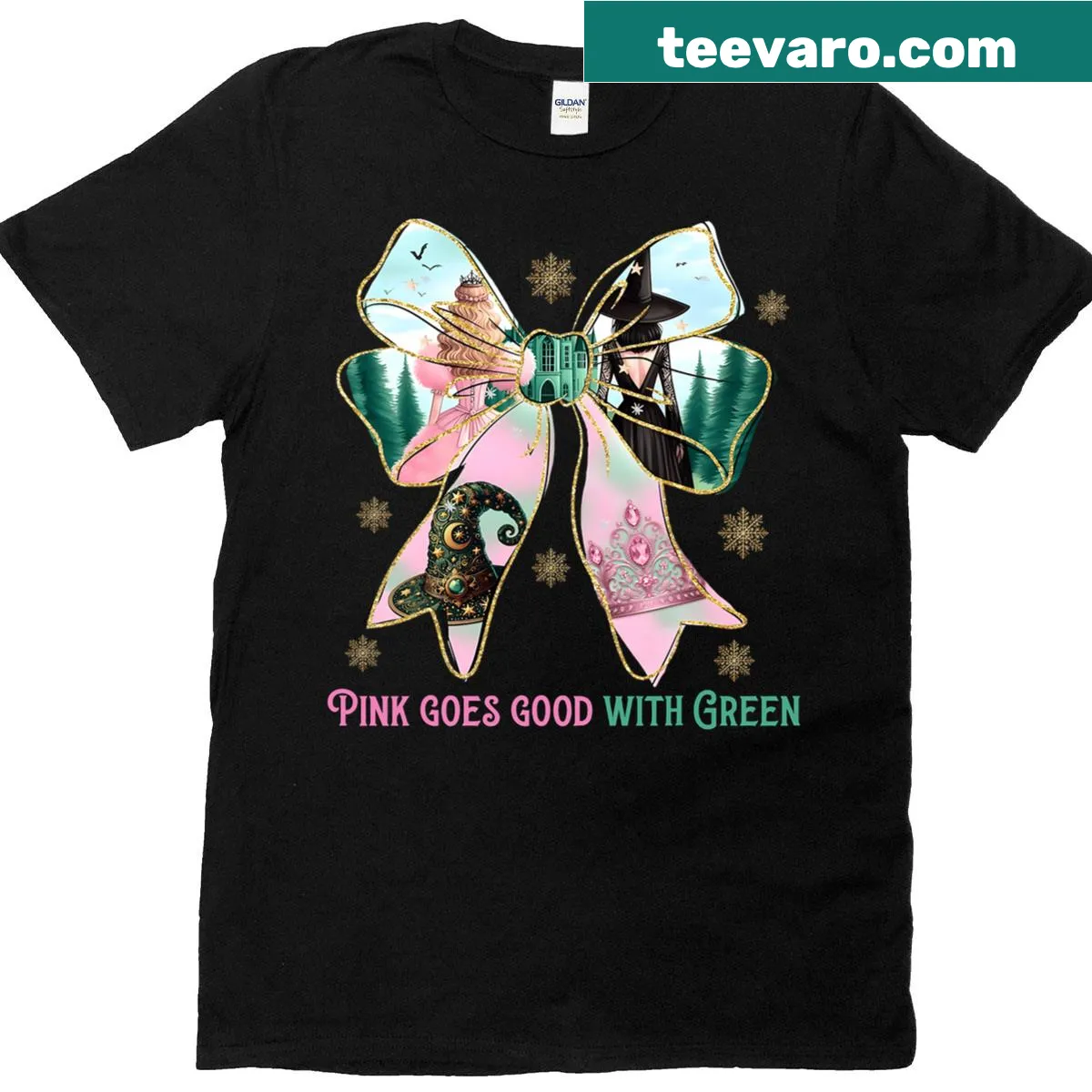 Vintage-style t-shirt featuring a pink witch graphic for Halloween — on a men's t-shirt
