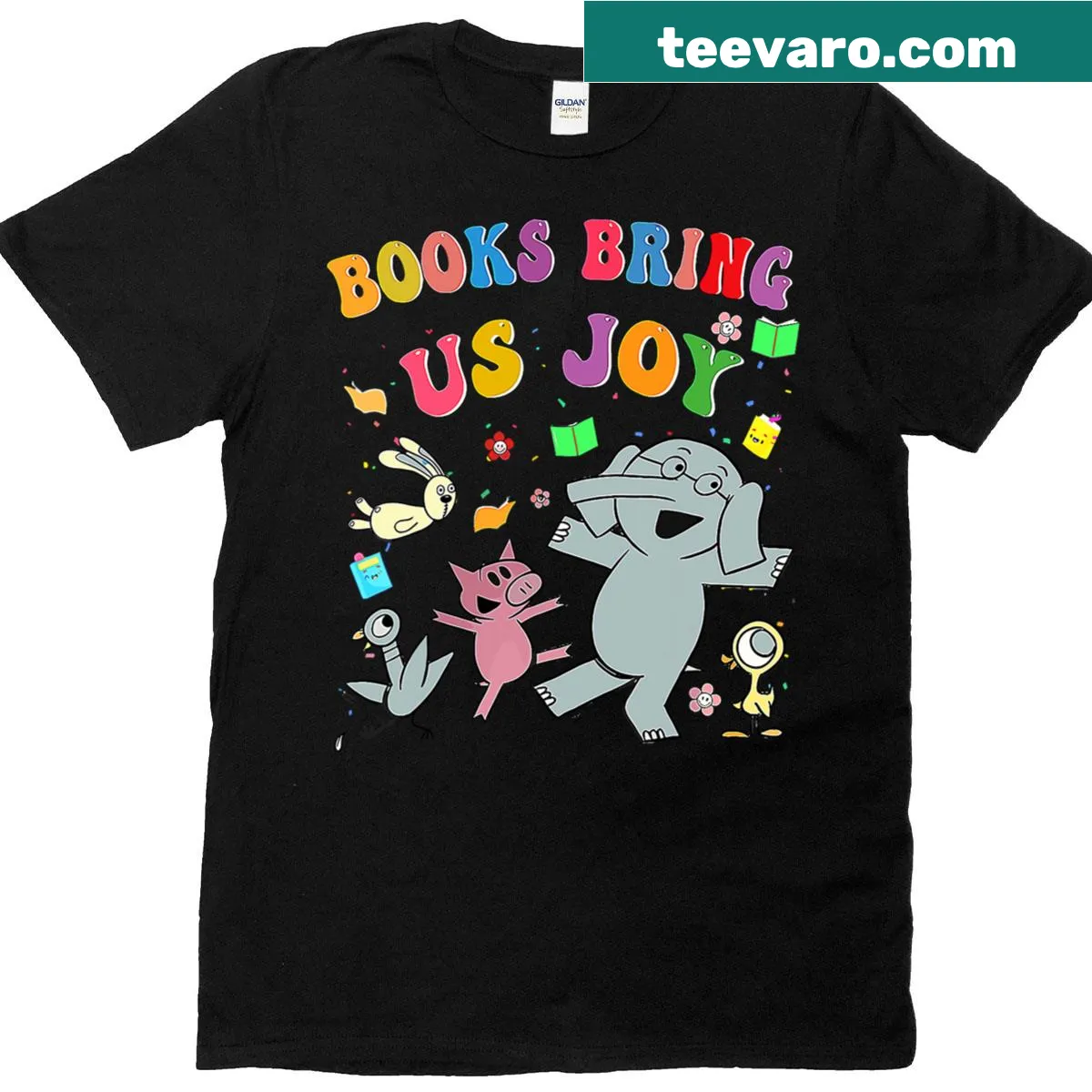 Cute graphic tee for teachers featuring an elephant and pigeon — on a men's t-shirt