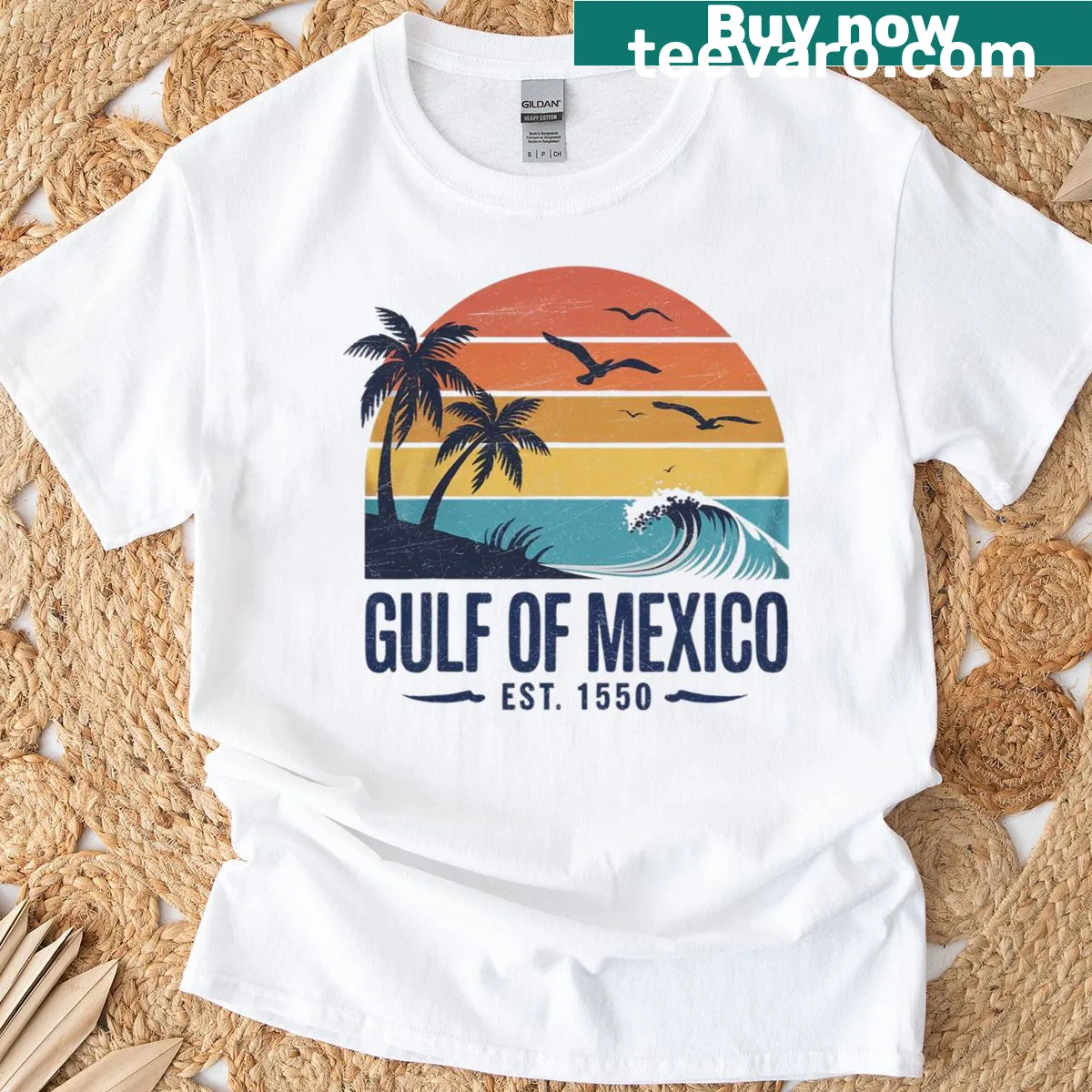 Vintage beach lovers t-shirt celebrating the Gulf of Mexico since 1550 — on a men's t-shirt