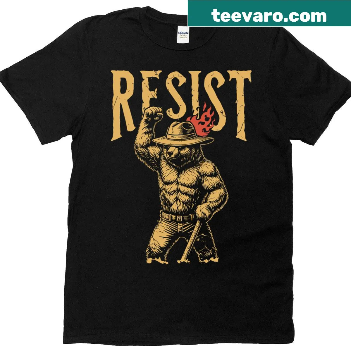 Vintage-style t-shirt featuring Smokey Bear supporting national parks — on a men's t-shirt