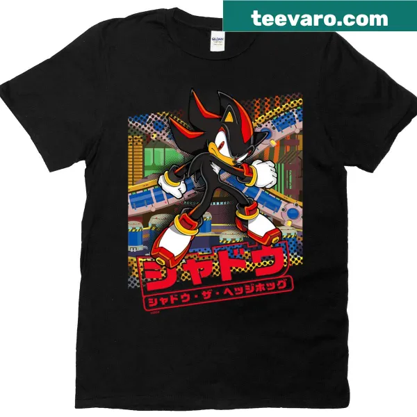 Japanese logo design of Shadow the Hedgehog on T-shirt