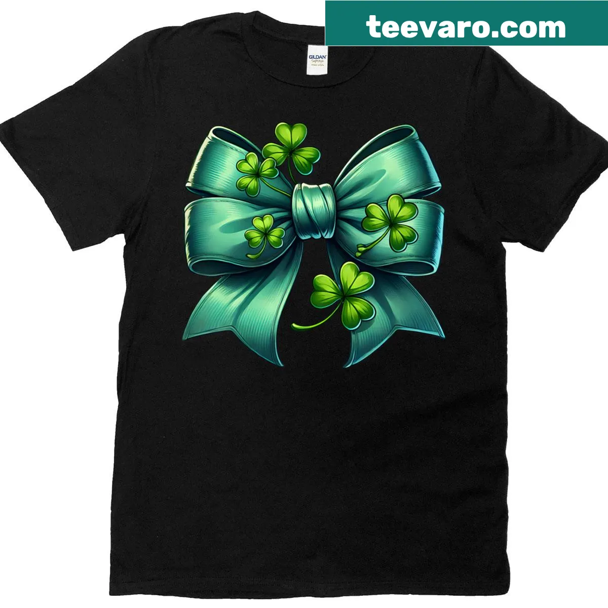 Cute St. Patrick's Day shirt with bow and shamrock design — on a men's t-shirt