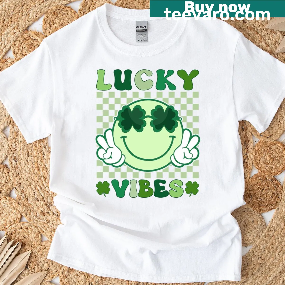 Retro lucky vibes graphic on St. Patrick's Day T-shirt — on a men's t-shirt