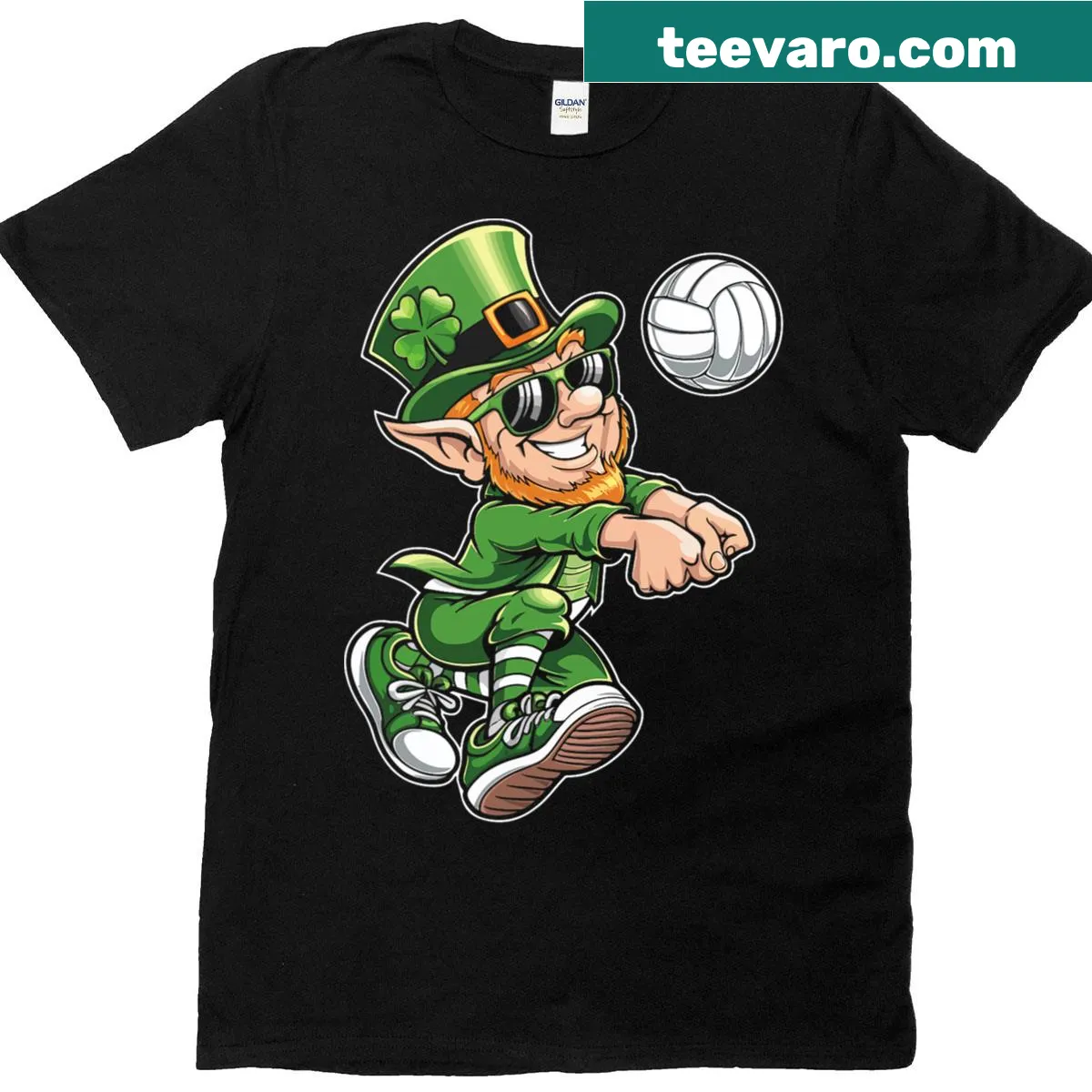 Cartoon leprechaun volleyball player T-shirt for kids — on a men's t-shirt