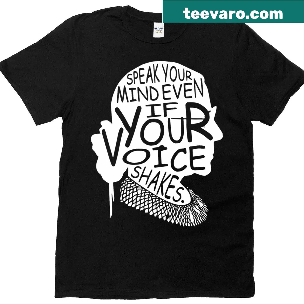 Inspirational RBG quote t-shirt encouraging women's voices — on a men's t-shirt
