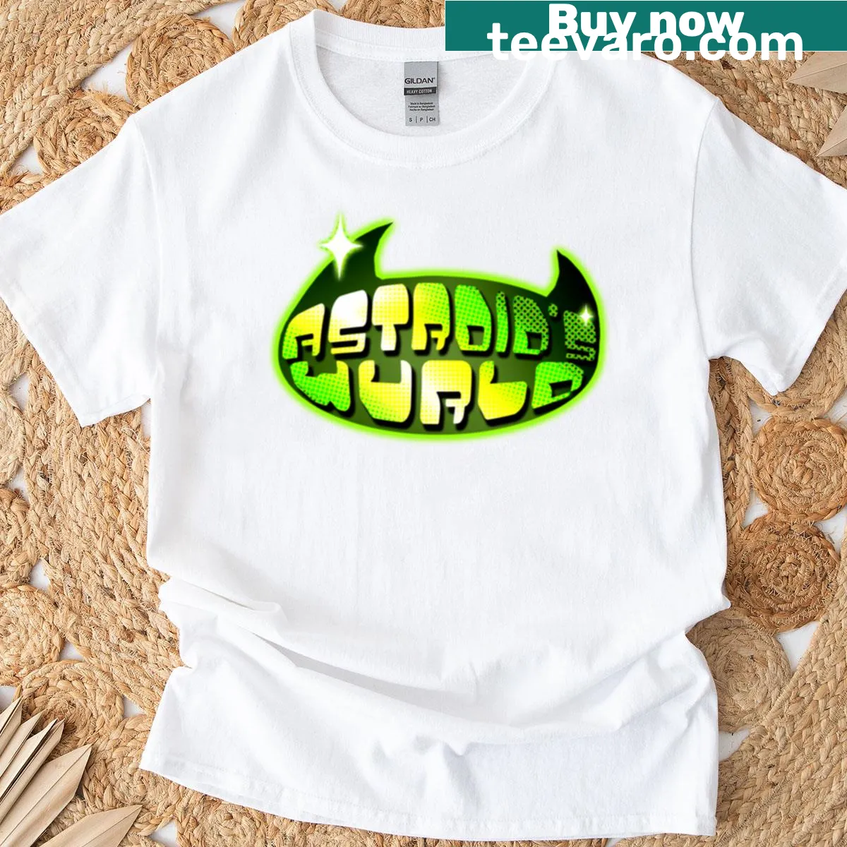 Futuristic illustration on Astroid's Wurld T-shirt — on a men's t-shirt