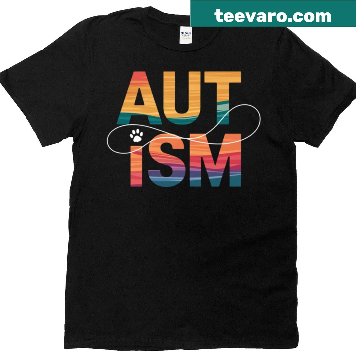 Graphic design promoting autism awareness with colorful neurodiversity symbols — on a men's t-shirt
