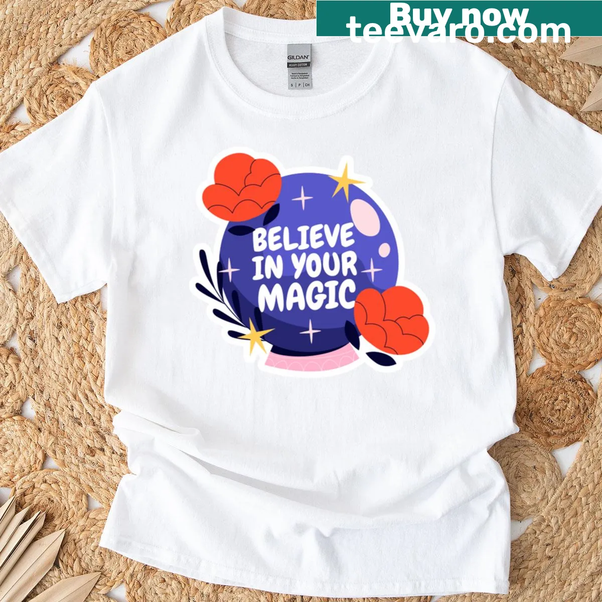 Whimsical illustration encouraging belief in magic — on a men's t-shirt