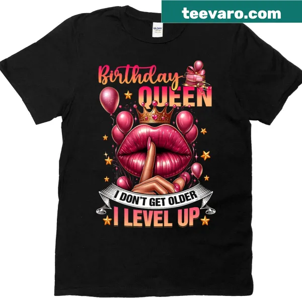 T-shirt celebrating birthdays with the phrase 'I Don't Get Older, I Level Up' and fun graphics
