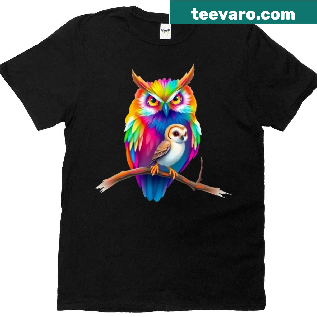 Watercolor design of whimsical owls on a casual t-shirt — on a men's t-shirt