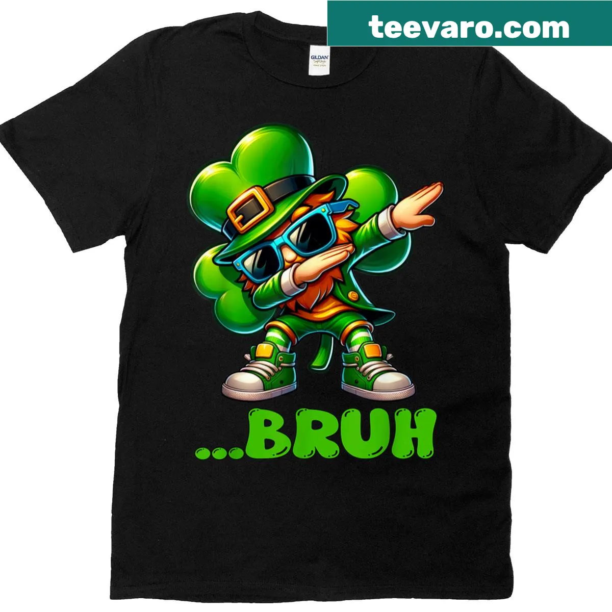 Funny leprechaun dabbing graphic t-shirt for St. Patrick's Day — on a men's t-shirt