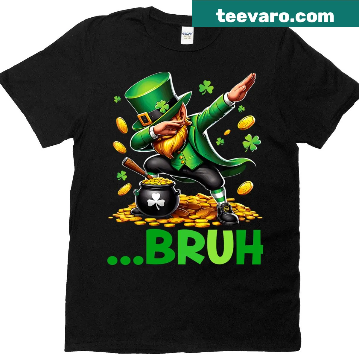 Dabbing leprechaun graphic t-shirt for St. Patrick's Day — on a men's t-shirt