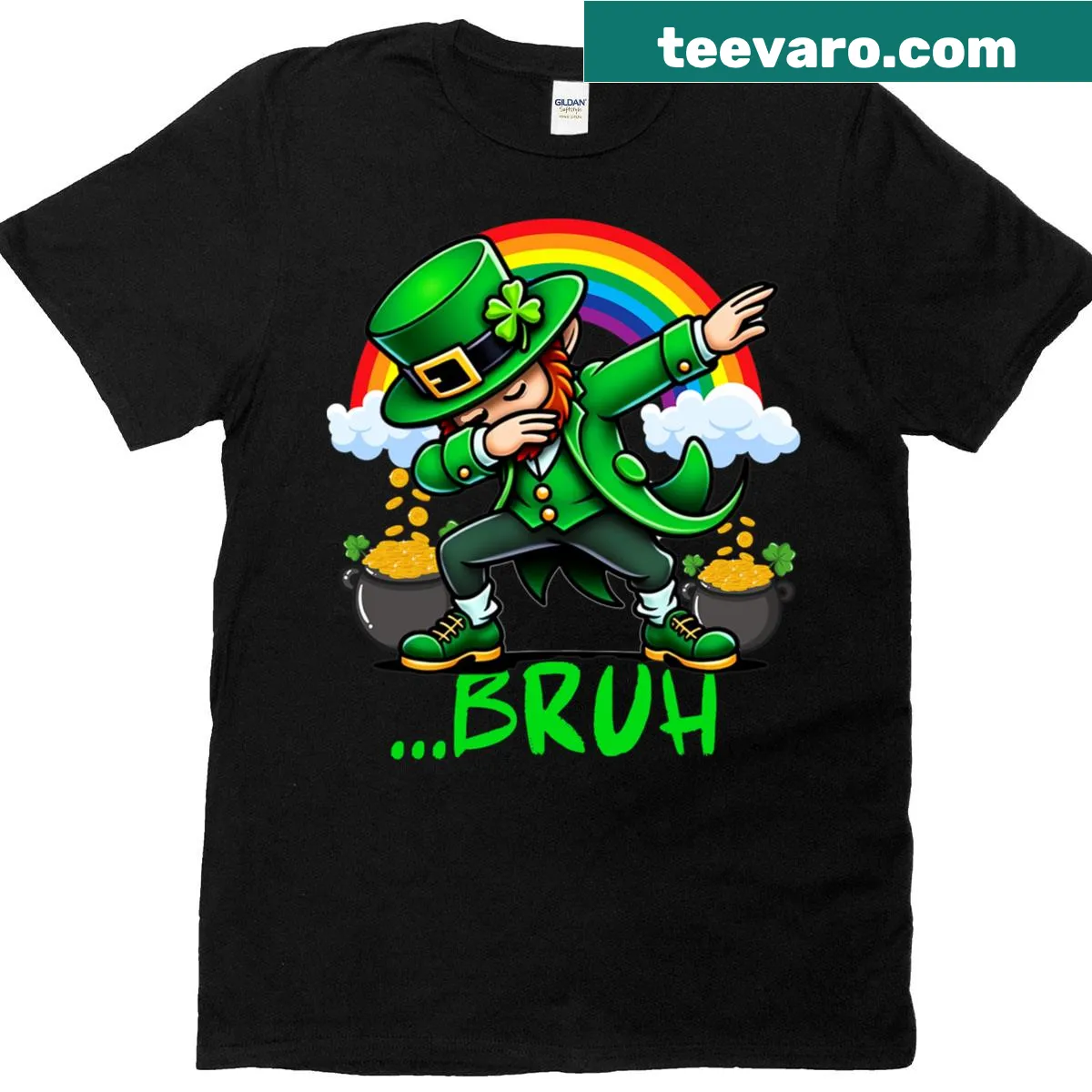 Cartoon leprechaun dabbing design for St. Patrick's Day kids' t-shirt — on a men's t-shirt